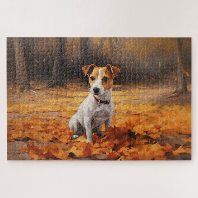 Quebra-cabeça Jack Russell no Outono Folhas Caem Inspiram (Horizontal)
