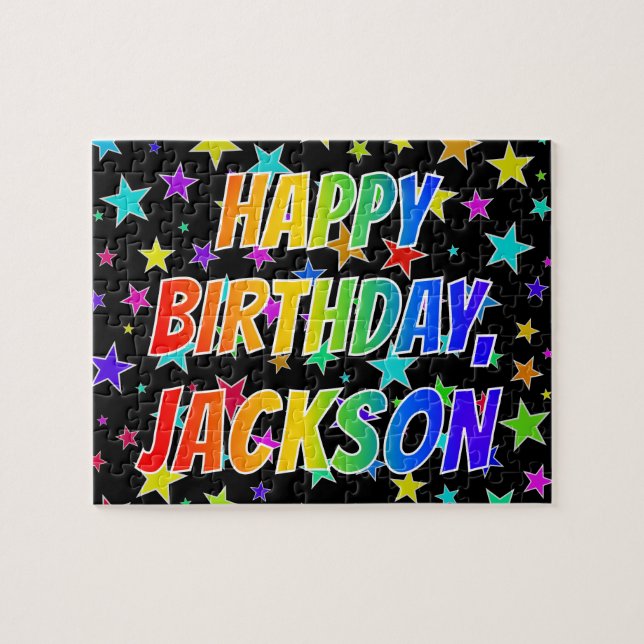 Quebra-cabeça "JACKSON" Primeiro Nome, Diversão "FELIZ ANIVERSÁR (Horizontal)