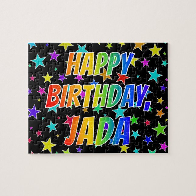 Quebra-cabeça "JADA" Primeiro Nome, Diversão "FELIZ ANIVERSÁRIO" (Horizontal)