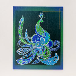 Quebra-cabeça Jade Majestade Elegante Verde e pavão azul