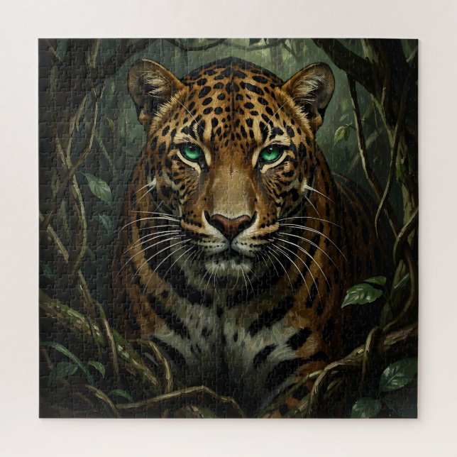 Quebra-cabeça Jaguar da Selva de Olhos Verdes Intenso (Vertical)