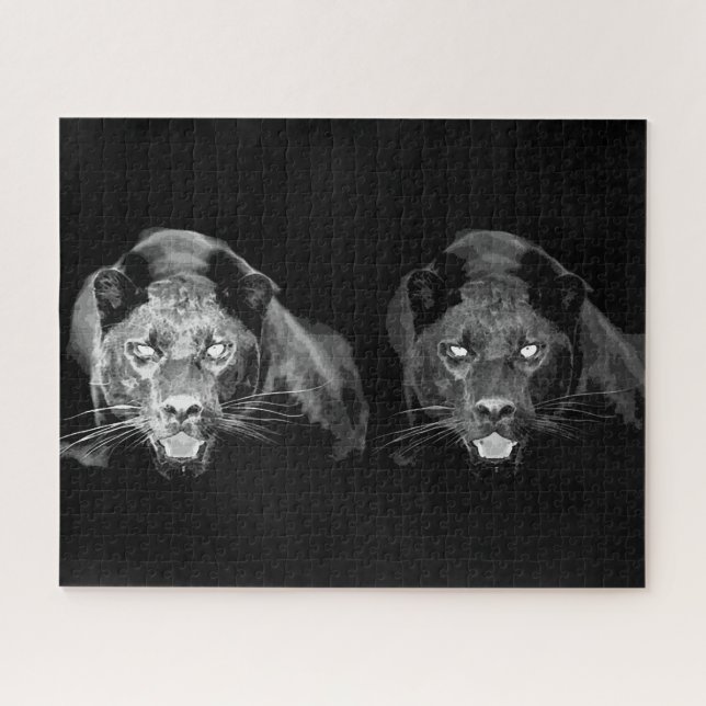 Quebra-cabeça Jaguar Preto e Branco - Animais Selvagens - Gatos  (Horizontal)