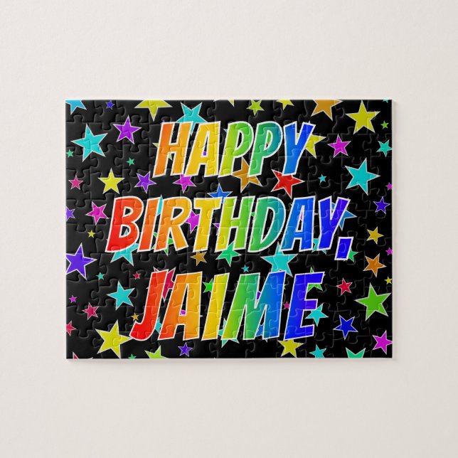 Quebra-cabeça "JAIME" Primeiro Nome, Diversão "FELIZ ANIVERSÁRIO (Horizontal)