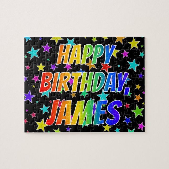 Quebra-cabeça "JAMES" Primeiro Nome, Diversão "FELIZ ANIVERSÁRIO (Horizontal)
