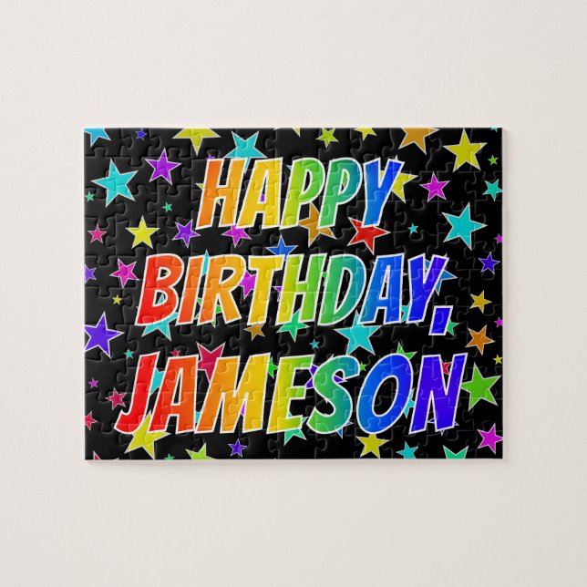 Quebra-cabeça "JAMESON" Primeiro Nome, Diversão "FELIZ ANIVERSÁR (Horizontal)