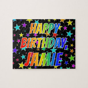 Quebra-cabeça "JAMIE" Primeiro Nome, Diversão "FELIZ ANIVERSÁR
