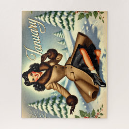 Quebra-cabeça Janeiro Vintage Winter Brunette Pin-up
