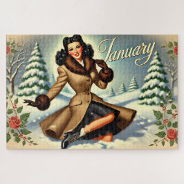 Quebra-cabeça Janeiro Vintage Winter Brunette Pin-up