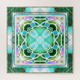 Quebra-cabeça Janela Catedral de Vidro Estreita em Verde e Casa