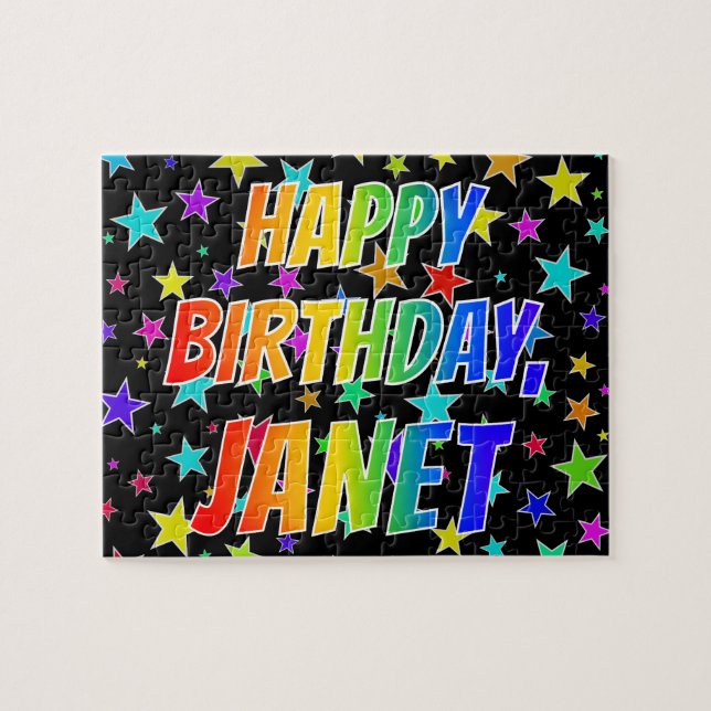 Quebra-cabeça "JANET" Primeiro Nome, Diversão "FELIZ ANIVERSÁRIO (Horizontal)