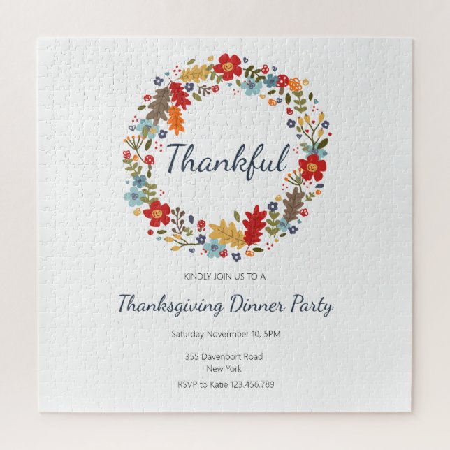 Quebra-cabeça Janta de Ação de Graças Convite Palavra (Vertical)