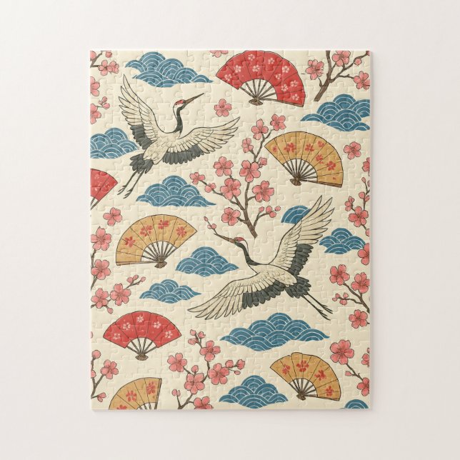 Quebra-cabeça Japanese Crane Sakura Pattern Jigsaw Puzzle  (Vertical)