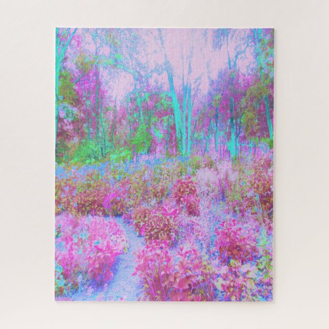 Quebra-cabeça Jardim Abstrato de Rosa Impressionista e Turquesa (Vertical)