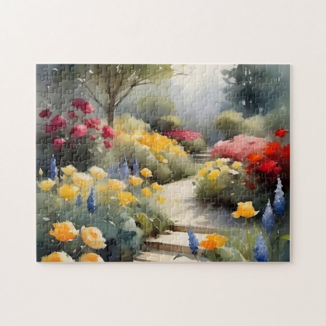 Quebra-cabeça Jardim bonito com flores azuis de rosas amarelas v (Horizontal)