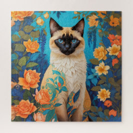Quebra-cabeça Jardim Botânico Gato de Siamês Azul Colorido