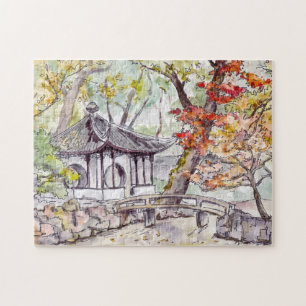 Quebra-cabeça Jardim de Aquarela Chinesa