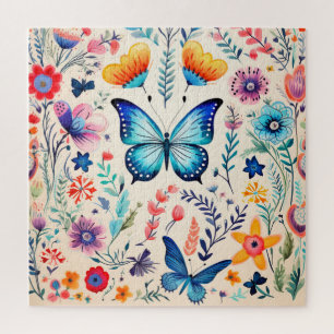 Quebra-cabeça Jardim de Borboleta de Aquarela   Whimsical Floral