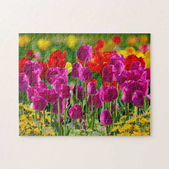 Quebra-cabeça Jardim de Flores de Tulipas Coloridas (Horizontal)