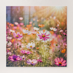 Quebra-cabeça Jardim de Flores do Cosmos Rosa