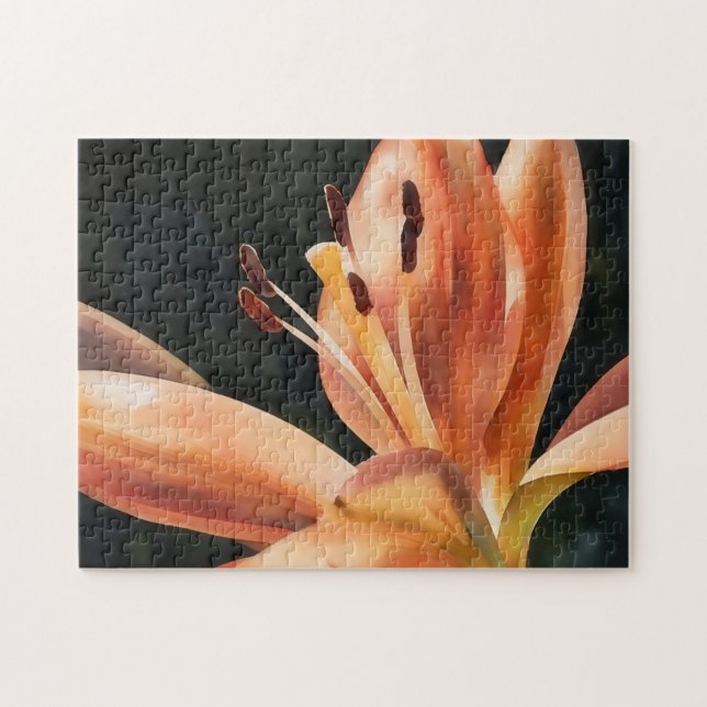 Quebra-cabeça Jardim de Flores Laranja Lírio Natureza Arte Quebr (Horizontal)