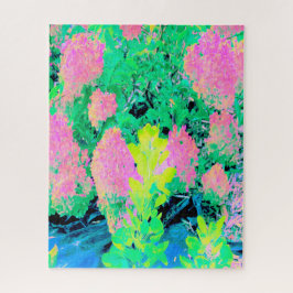 Quebra-cabeça Jardim de Hydrangea rosa com folhagem amarela