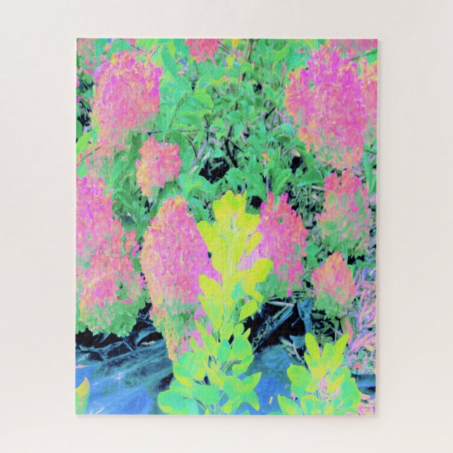 Quebra-cabeça Jardim de Hydrangea rosa com folhagem amarela (Vertical)