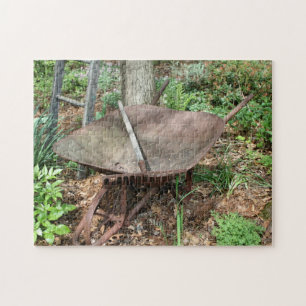 Quebra-cabeça Jardim Flor Rusty Vintage Wheelbarrow Old Rake J