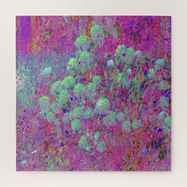 Quebra-cabeça Jardim Magenta com Flores de Hortênsia Aqua (Vertical)