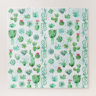 Quebra-cabeça Jardim Suculente: Fundo Sem Costura De Aquarelas.