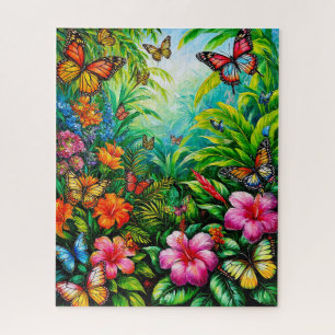 Quebra-cabeça Jardim Tropical com Borboletas Coloridas
