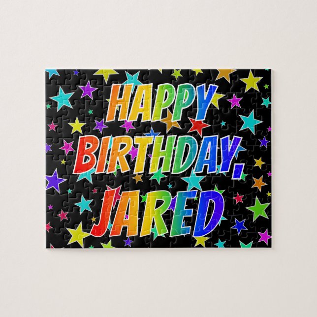 Quebra-cabeça "JARED" Primeiro Nome, Diversão "FELIZ ANIVERSÁRIO (Horizontal)