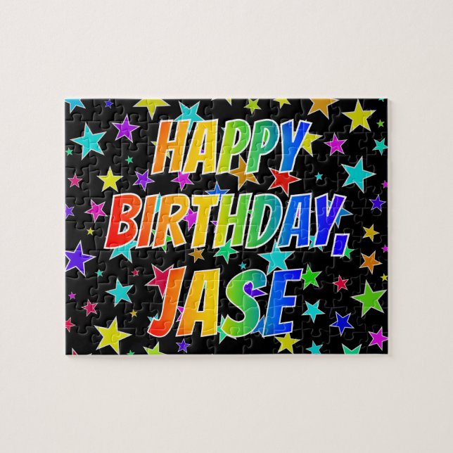 Quebra-cabeça "JASE" Primeiro Nome, Diversão "FELIZ ANIVERSÁRIO" (Horizontal)