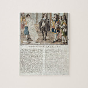 Quebra-cabeça Jean Baptiste Colbert (1619-83) apresenta o mapa o