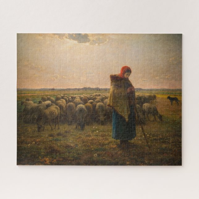 Quebra-cabeça Jean-Francois Millet - Shepherdess e Flock 1863 (Horizontal)
