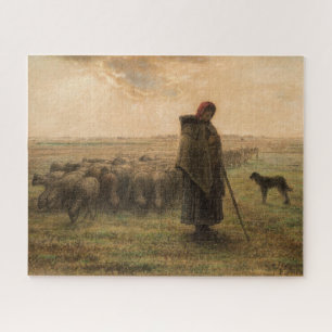 Quebra-cabeça Jean-Francois Millet - Shepherdess e Flock 1865