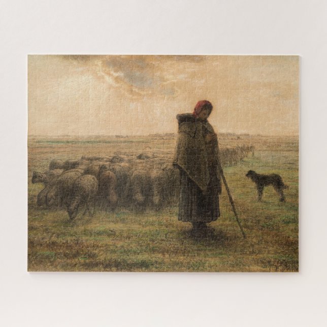 Quebra-cabeça Jean-Francois Millet - Shepherdess e Flock 1865 (Horizontal)