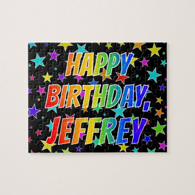 Quebra-cabeça "JEFFREY" Primeiro Nome, Diversão "FELIZ ANIVERSÁR (Horizontal)