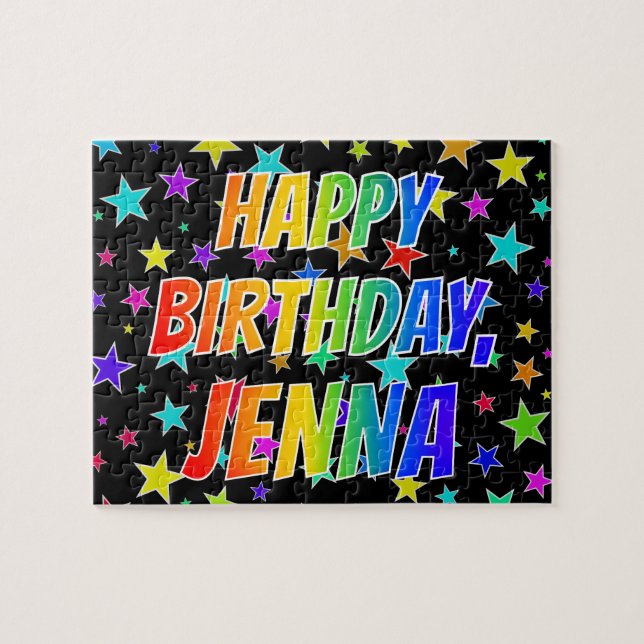 Quebra-cabeça "JENNA" Primeiro Nome, Diversão "FELIZ ANIVERSÁRIO (Horizontal)