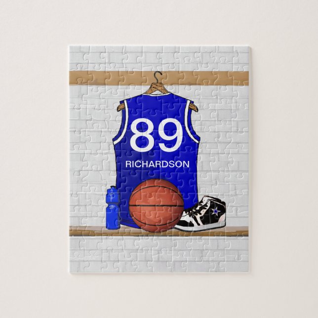 Quebra-cabeça Jérsei azul e branco personalizado do basquetebol (Vertical)