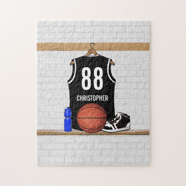 Quebra-cabeça Jérsei preto e branco personalizado do basquetebol (Vertical)