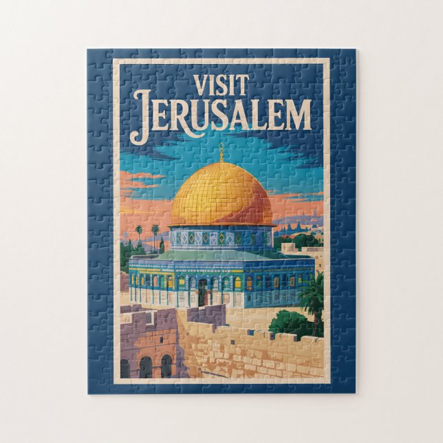 Quebra-cabeça Jerusalem Israel Illustration Travel Art Vintage (Vertical)