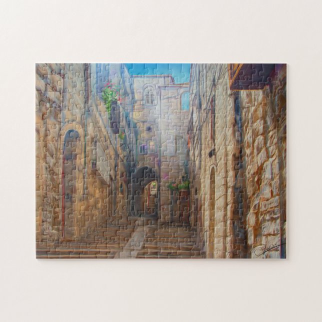 Quebra-cabeça Jerusalem Old Street David cidade Israel Fine Art (Horizontal)