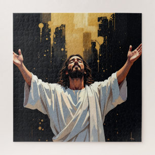 Quebra-cabeça Jesus Cristo Nosso Salvador Preto e Dourado