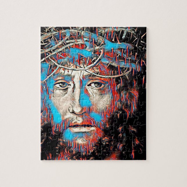 Quebra-cabeça Jesus Cristo Usando Coroa de Espinhos Pintura Abst (Vertical)