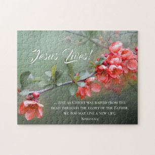 Quebra-cabeça Jesus Lives Spring Flowers Bible Verse Easter