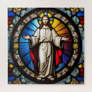 Quebra-cabeça Jesus no estilo de vidro manchado