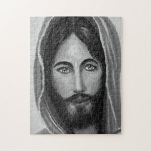 Quebra-cabeça Jesus preto e branco, figuras cristãs