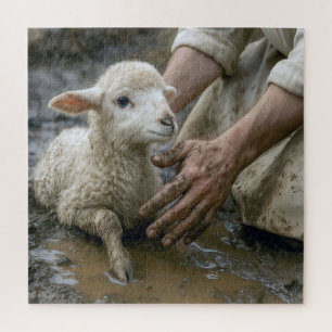 Quebra-cabeça Jesus Resgatando um Cordeiro de uma Poça de Lama