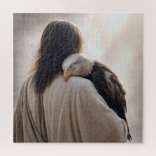 Quebra-cabeça Jesus segurando uma águia-careca doente