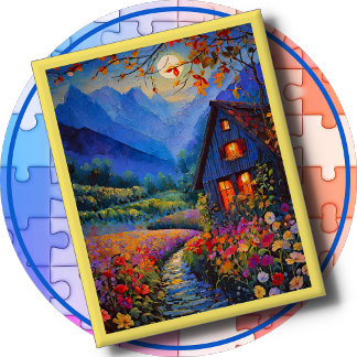 Quebra-cabeça JIGSAW PUZZLE - Cabin in the Country with Flowers
